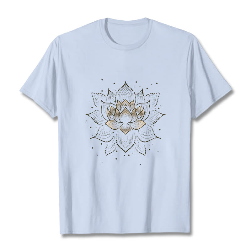 Camiseta con diseño de flor de loto dorada y Buddha Stones - Cian claro - 2XL - image 19