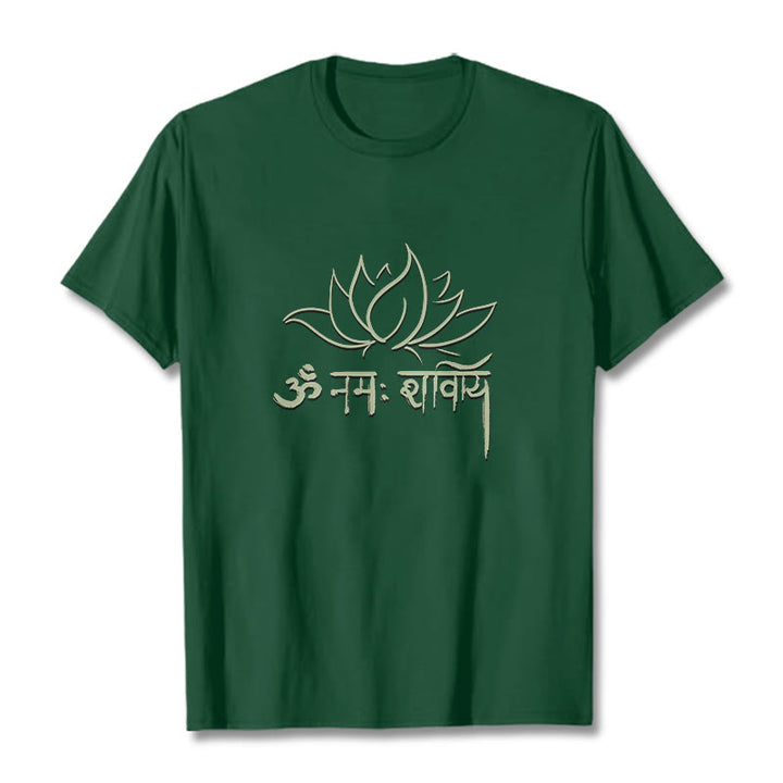 Camiseta con Buddha Stones, loto, sánscrito, Namah Shivaya - Verde bosque - 2XL - image 0