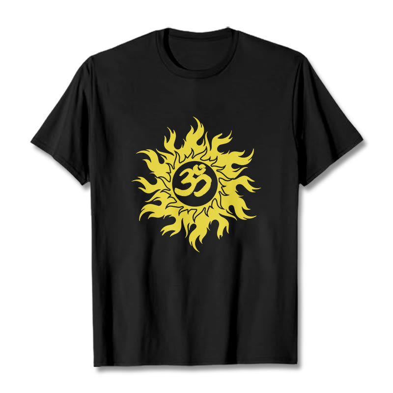 Buddha Stones Camiseta OM Mantra Sanskrit Gold Sun Tee - Negro - 2XL - image 1