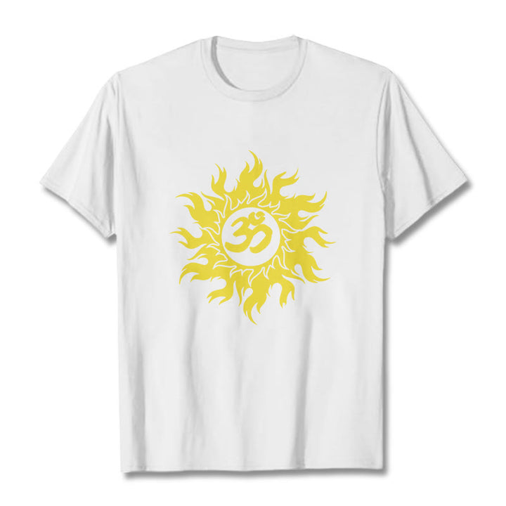 Buddha Stones Camiseta OM Mantra Sanskrit Gold Sun Tee - Blanco - 2XL - image 6