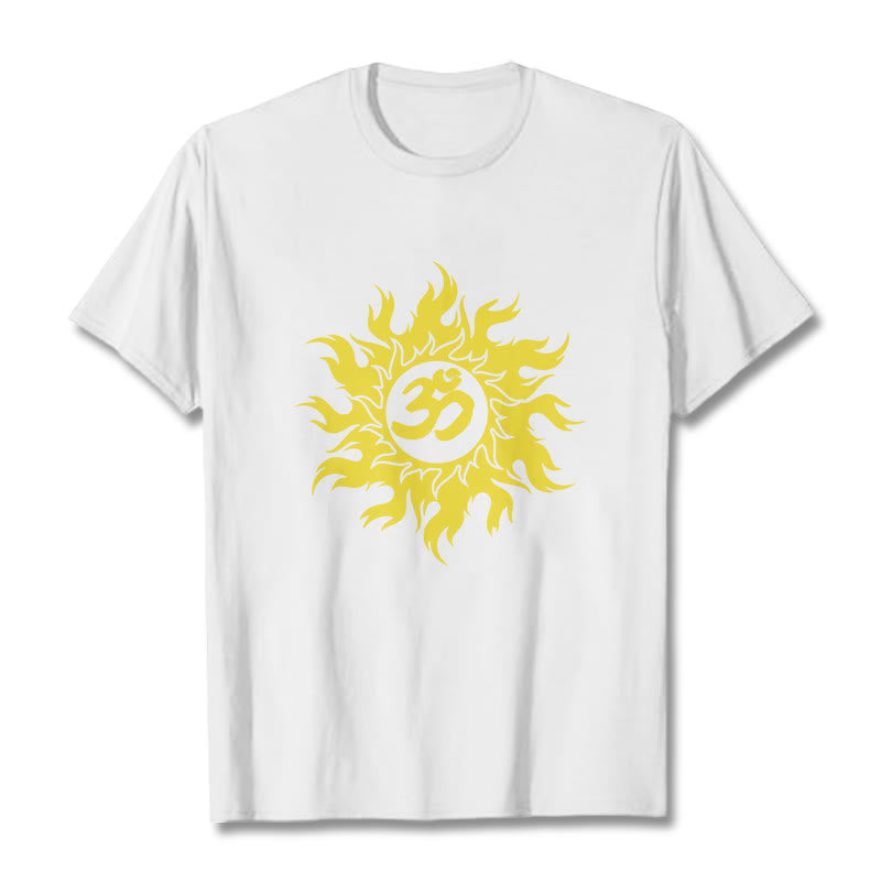 Buddha Stones Camiseta OM Mantra Sanskrit Gold Sun Tee - Blanco - 2XL - image 5