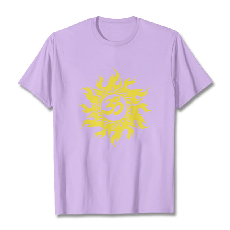 Buddha Stones Camiseta OM Mantra Sanskrit Gold Sun Tee - Ciruela - 2XL - image 17
