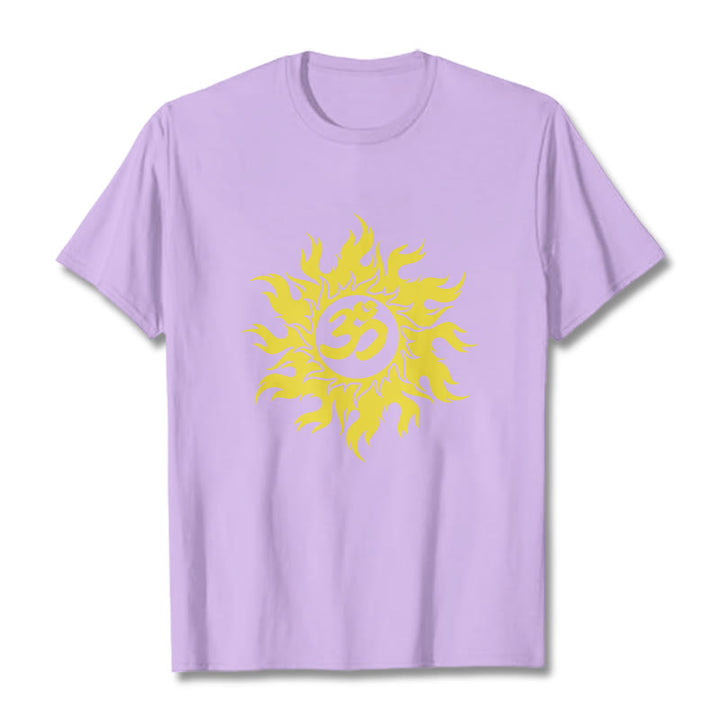Buddha Stones Camiseta OM Mantra Sanskrit Gold Sun Tee - Ciruela - 2XL - image 17
