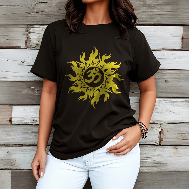 Buddha Stones Camiseta OM Mantra Sanskrit Gold Sun Tee - image 3