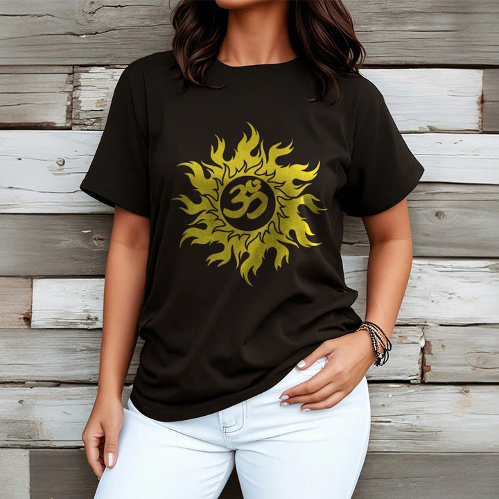 Buddha Stones Camiseta OM Mantra Sanskrit Gold Sun Tee - image 3