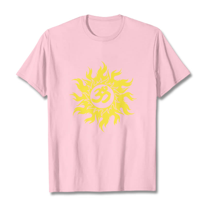 Buddha Stones Camiseta OM Mantra Sanskrit Gold Sun Tee - Rosa claro - 2XL - image 13