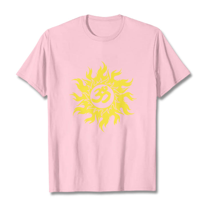 Buddha Stones Camiseta OM Mantra Sanskrit Gold Sun Tee - Rosa claro - 2XL - image 13