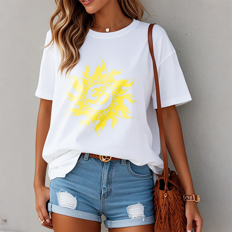 Buddha Stones Camiseta OM Mantra Sanskrit Gold Sun Tee - image 7