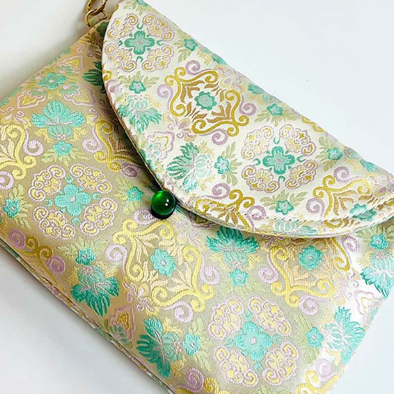 Bolso bandolera de poliéster y algodón con bordado de flores retro y Buddha Stones