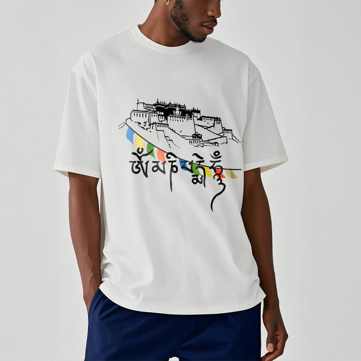 Camiseta de algodón con banderas de oración Om Mani Padme Hum y Buddha Stones en el Palacio de Potala - image 13