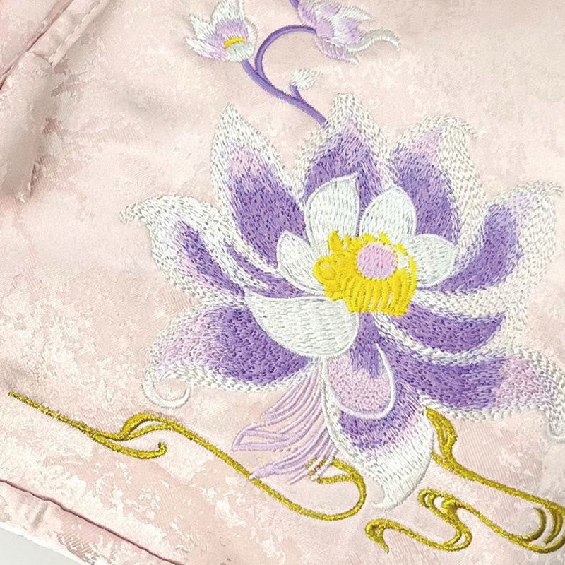 Mochila de poliéster y algodón de gran capacidad con bordado de loto rosa y Buddha Stones , hecha a mano