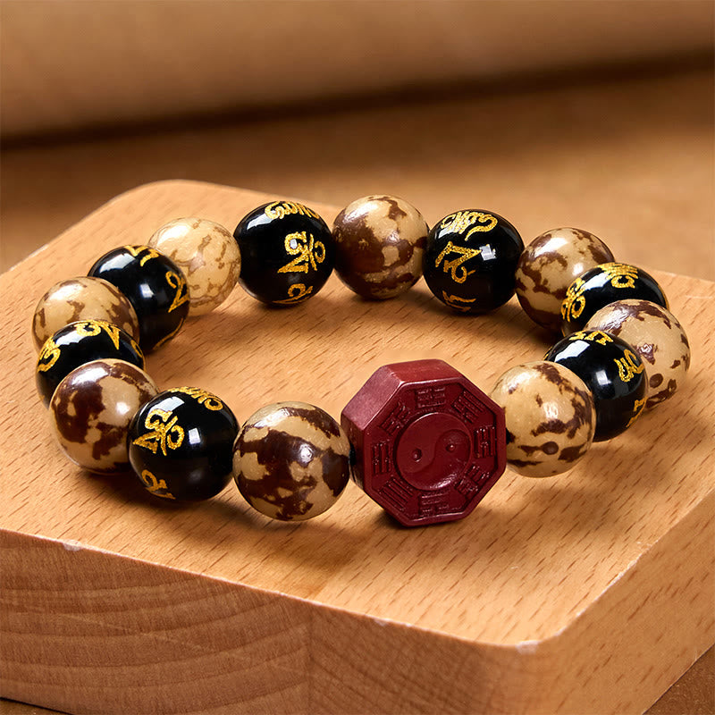 Buddha Stones Bodhi Semilla Om Mani Padme Hum Bagua Yin Yang Cinabrio Tallado Pulsera Calma