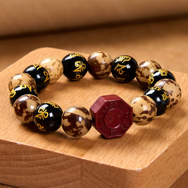 Buddha Stones Bodhi Semilla Om Mani Padme Hum Bagua Yin Yang Cinabrio Tallado Pulsera Calma