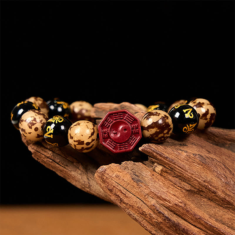 Buddha Stones Bodhi Semilla Om Mani Padme Hum Bagua Yin Yang Cinabrio Tallado Pulsera Calma