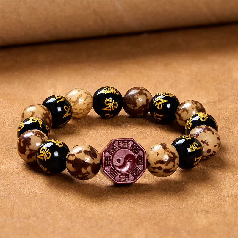 Buddha Stones Bodhi Semilla Om Mani Padme Hum Bagua Yin Yang Cinabrio Tallado Pulsera Calma