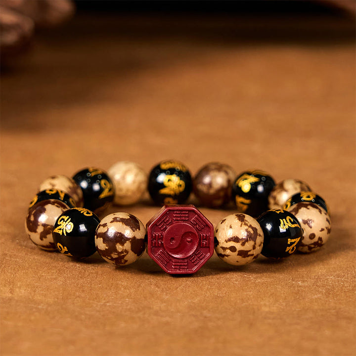 Buddha Stones Bodhi Semilla Om Mani Padme Hum Bagua Yin Yang Cinabrio Tallado Pulsera Calma