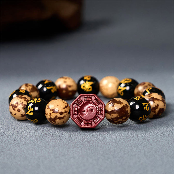 Buddha Stones Bodhi Semilla Om Mani Padme Hum Bagua Yin Yang Cinabrio Tallado Pulsera Calma