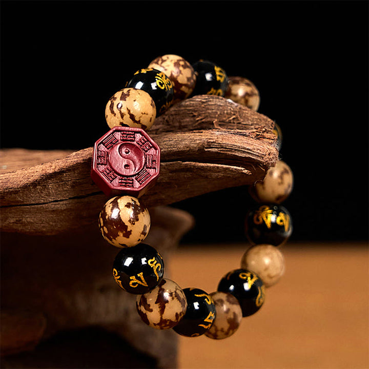 Buddha Stones Bodhi Semilla Om Mani Padme Hum Bagua Yin Yang Cinabrio Tallado Pulsera Calma