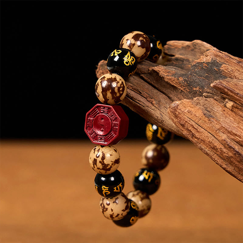 Buddha Stones Bodhi Semilla Om Mani Padme Hum Bagua Yin Yang Cinabrio Tallado Pulsera Calma