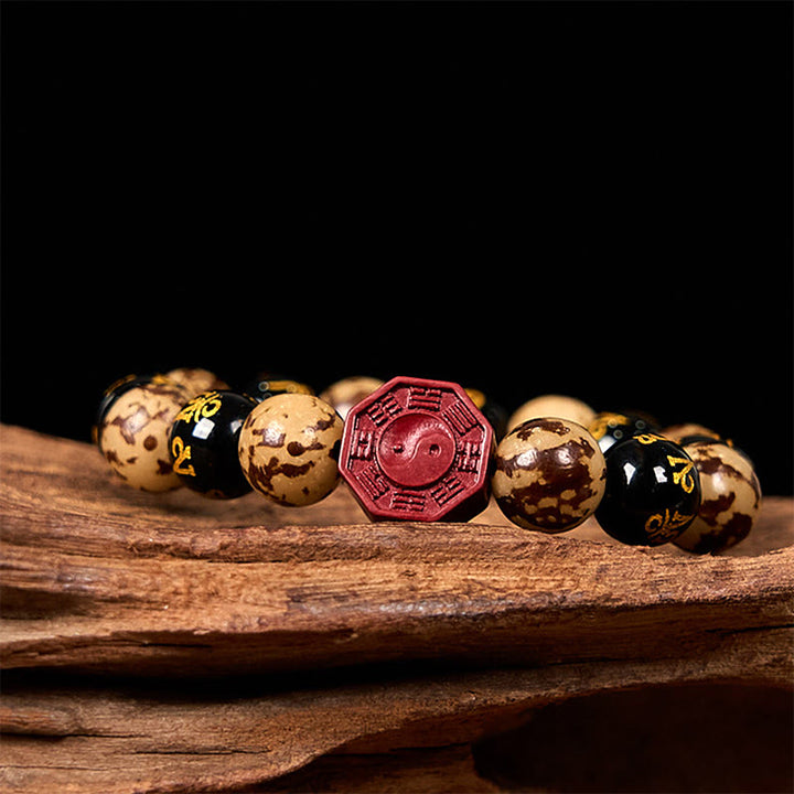Buddha Stones Bodhi Semilla Om Mani Padme Hum Bagua Yin Yang Cinabrio Tallado Pulsera Calma