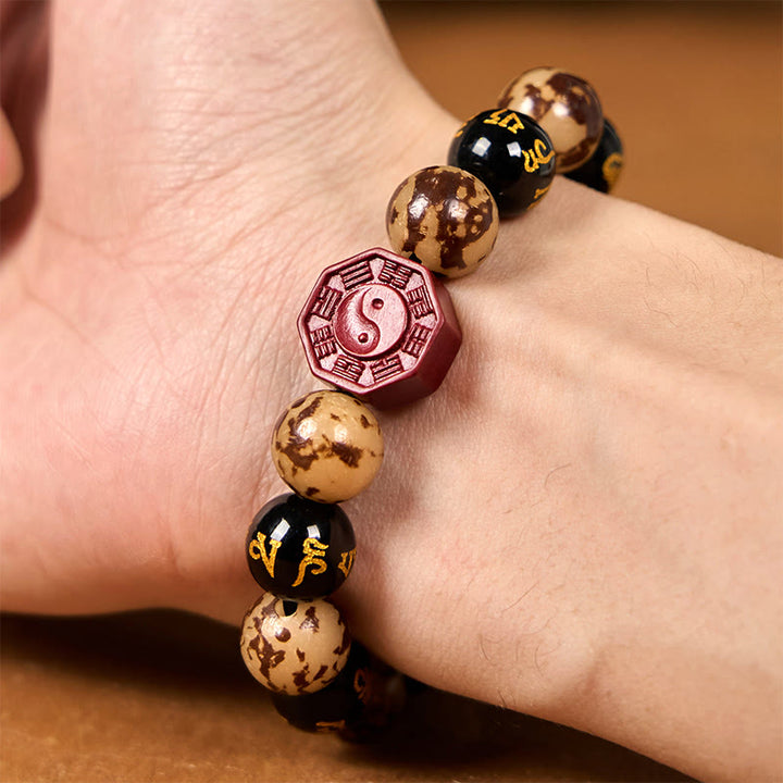 Buddha Stones Bodhi Semilla Om Mani Padme Hum Bagua Yin Yang Cinabrio Tallado Pulsera Calma