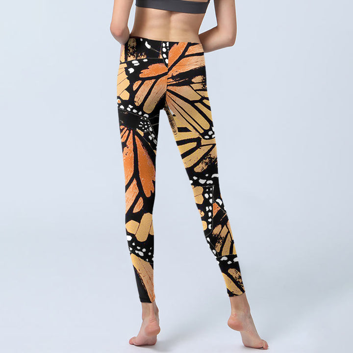 Leggings de yoga para mujer con estampado de mariposas amarillas y Buddha Stones - image 3