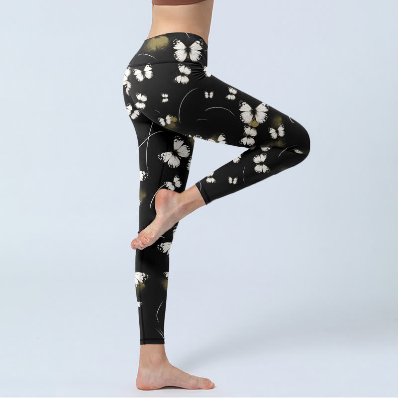 Leggings de yoga para mujer con estampado de estrellas y mariposas blancas y Buddha Stones - image 4