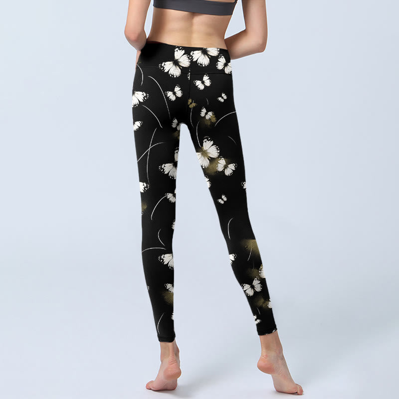 Leggings de yoga para mujer con estampado de estrellas y mariposas blancas y Buddha Stones - image 5