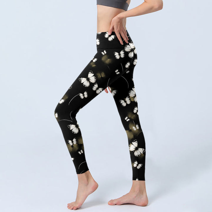Leggings de yoga para mujer con estampado de estrellas y mariposas blancas y Buddha Stones - image 3