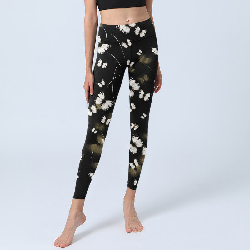 Leggings de yoga para mujer con estampado de estrellas y mariposas blancas y Buddha Stones - image 6