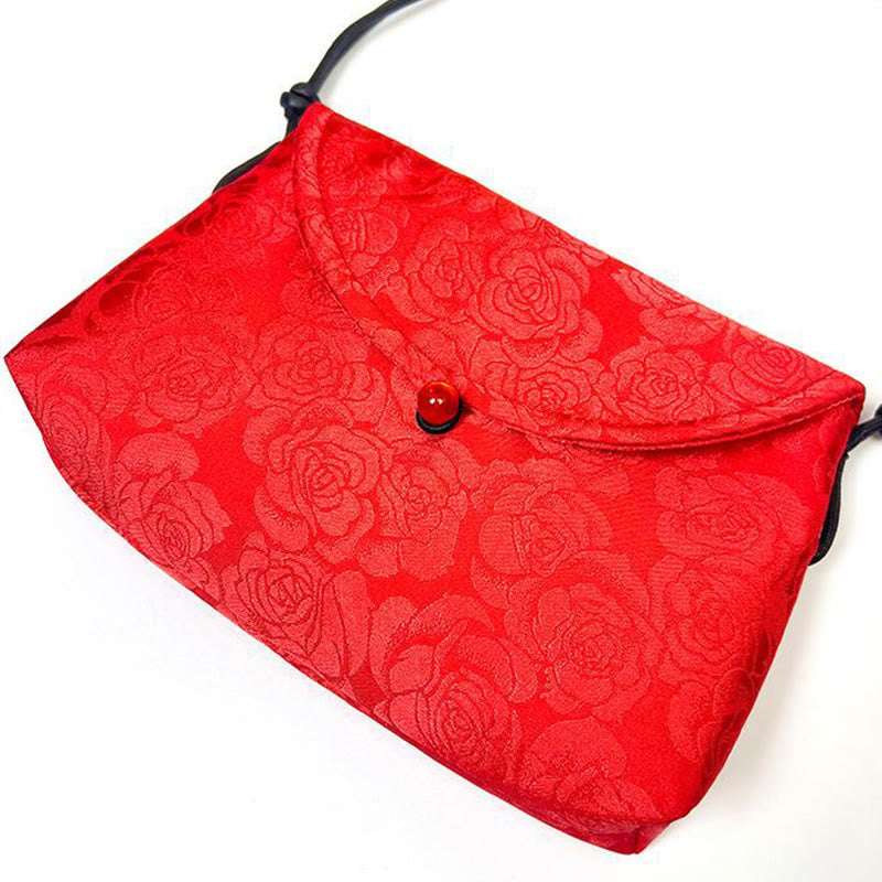 Bolso bandolera de poliéster y algodón con bordado de flores retro y Buddha Stones