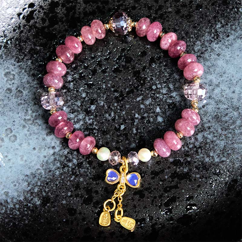Pulsera de cuarzo rosa natural con Buddha Stones y hebilla de paz con energía amorosa