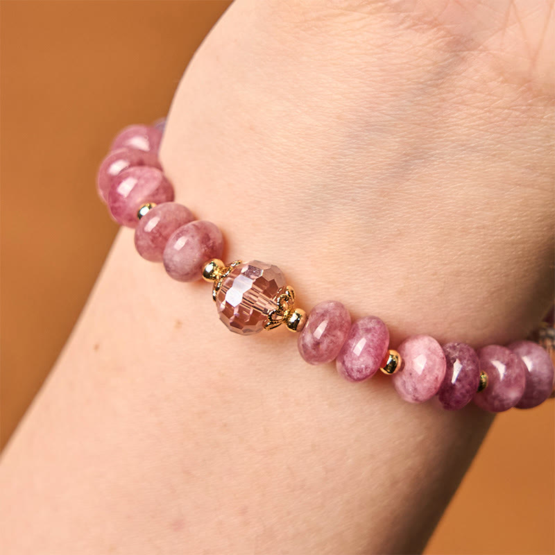 Pulsera de cuarzo rosa natural con Buddha Stones y hebilla de paz con energía amorosa