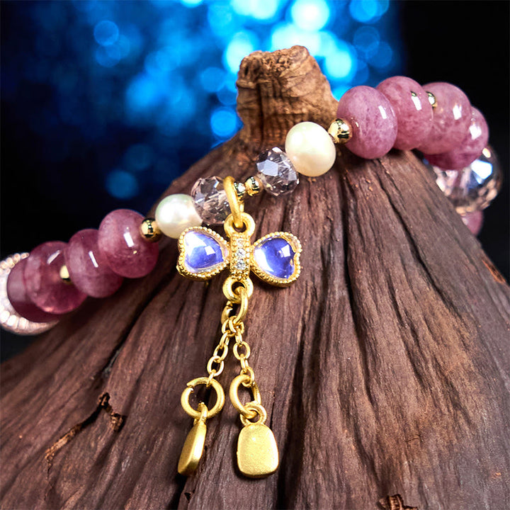 Pulsera de cuarzo rosa natural con Buddha Stones y hebilla de paz con energía amorosa