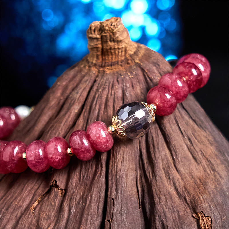 Pulsera de cuarzo rosa natural con Buddha Stones y hebilla de paz con energía amorosa