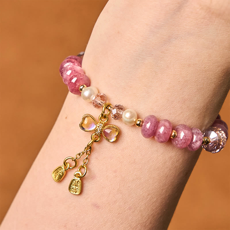 Pulsera de cuarzo rosa natural con Buddha Stones y hebilla de paz con energía amorosa