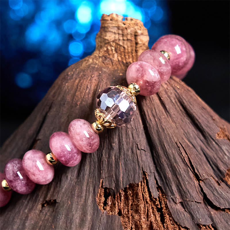 Pulsera de cuarzo rosa natural con Buddha Stones y hebilla de paz con energía amorosa