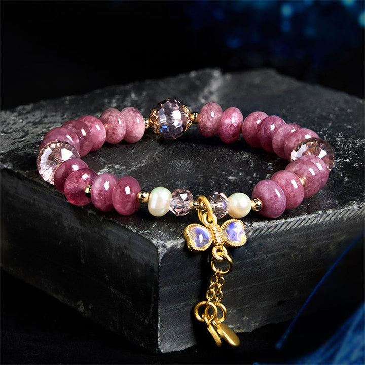 Pulsera de cuarzo rosa natural con Buddha Stones y hebilla de paz con energía amorosa