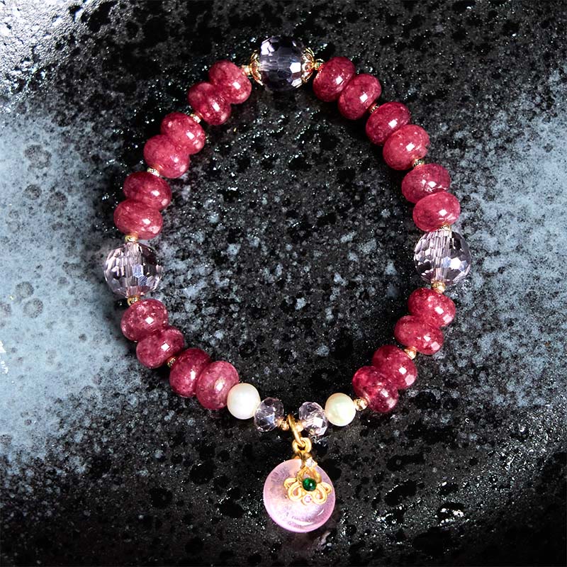 Pulsera de cuarzo rosa natural con Buddha Stones y hebilla de paz con energía amorosa