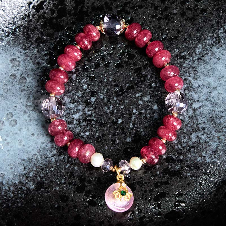Pulsera de cuarzo rosa natural con Buddha Stones y hebilla de paz con energía amorosa