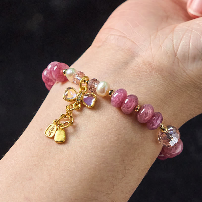 Pulsera de cuarzo rosa natural con Buddha Stones y hebilla de paz con energía amorosa