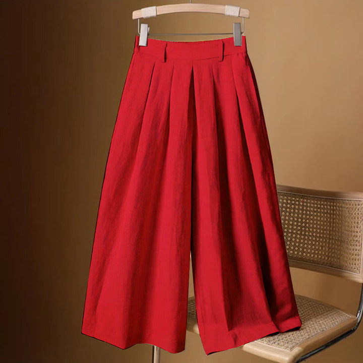 Pantalones anchos de algodón y lino para mujer, de Buddha Stones, informales, de verano, de color puro, de longitud 7-8 - Rojo - US8-10，UK/AU12-14，EU40-42 (2XL) - image 14