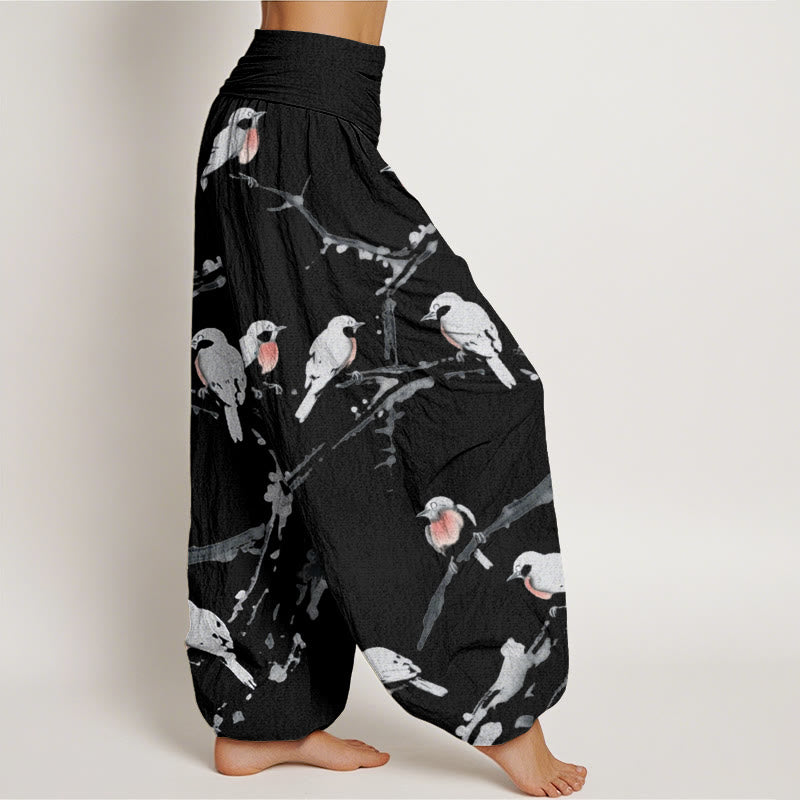 Pantalones harén con cintura elástica para mujer, con estampado de ramas de pájaro y piedras de Buddha Stones - image 3