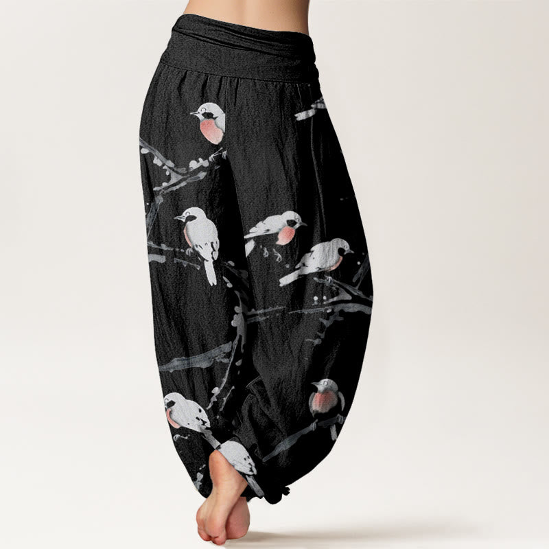 Pantalones harén con cintura elástica para mujer, con estampado de ramas de pájaro y piedras de Buddha Stones - image 2