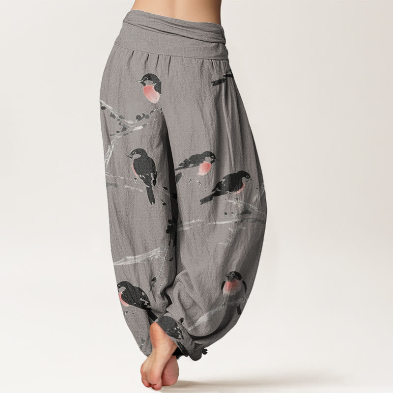Pantalones harén con cintura elástica para mujer, con estampado de ramas de pájaro y piedras de Buddha Stones - image 6