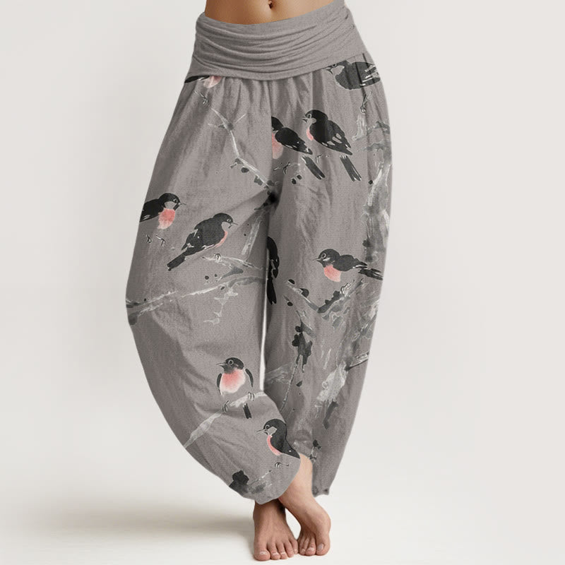 Pantalones harén con cintura elástica para mujer, con estampado de ramas de pájaro y piedras de Buddha Stones - Gris oscuro - US22，UK/AU26，EU54 (6XL) - image 5