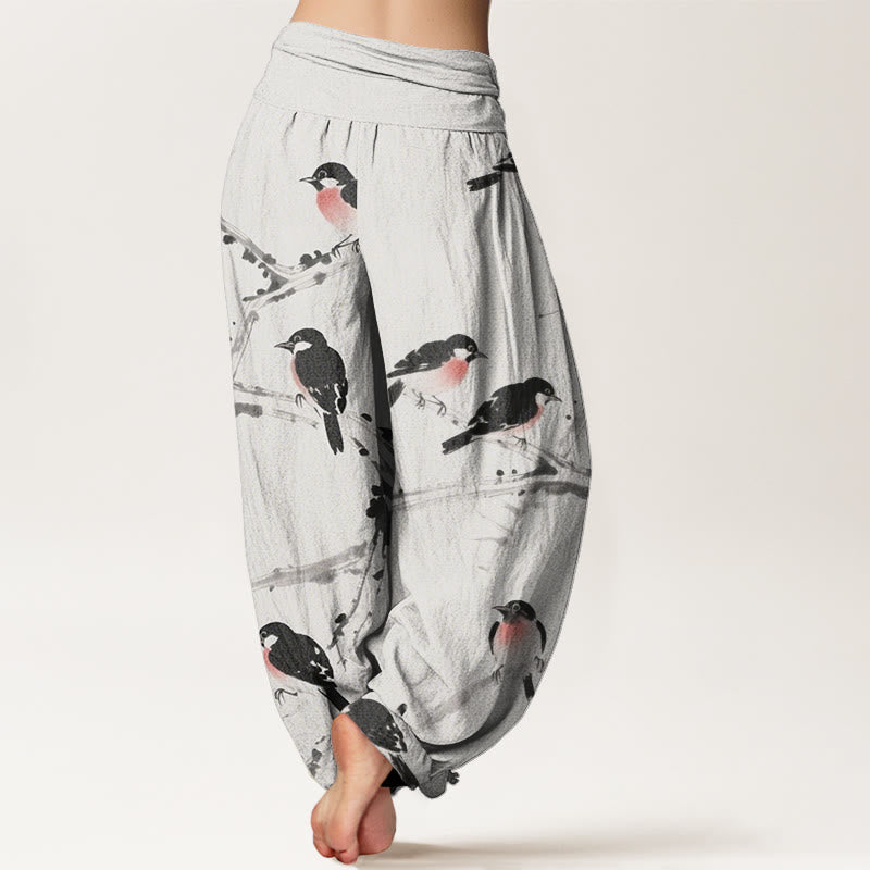 Pantalones harén con cintura elástica para mujer, con estampado de ramas de pájaro y piedras de Buddha Stones - image 9