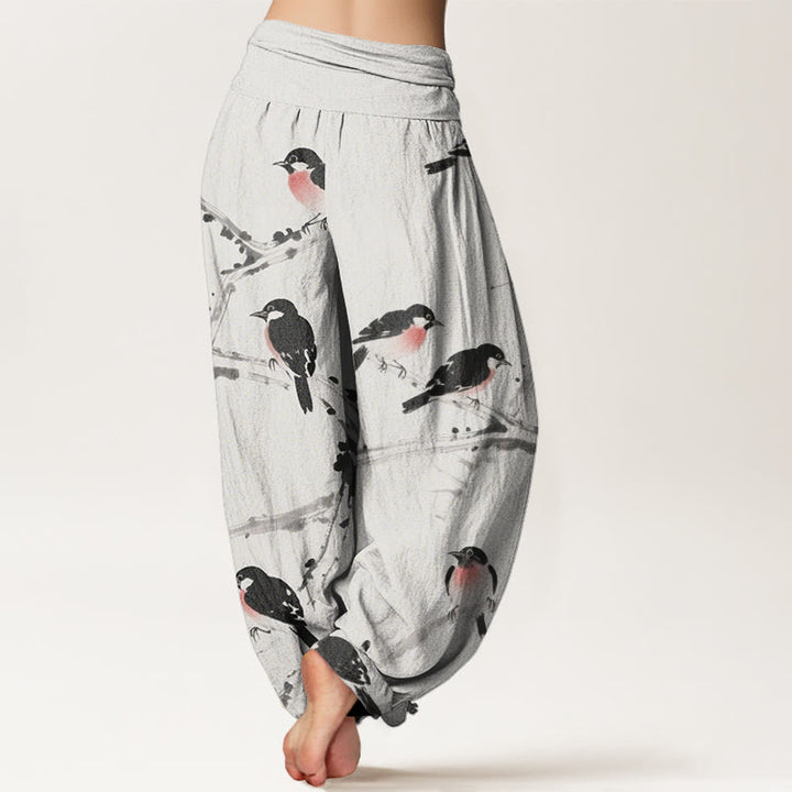 Pantalones harén con cintura elástica para mujer, con estampado de ramas de pájaro y piedras de Buddha Stones - image 9