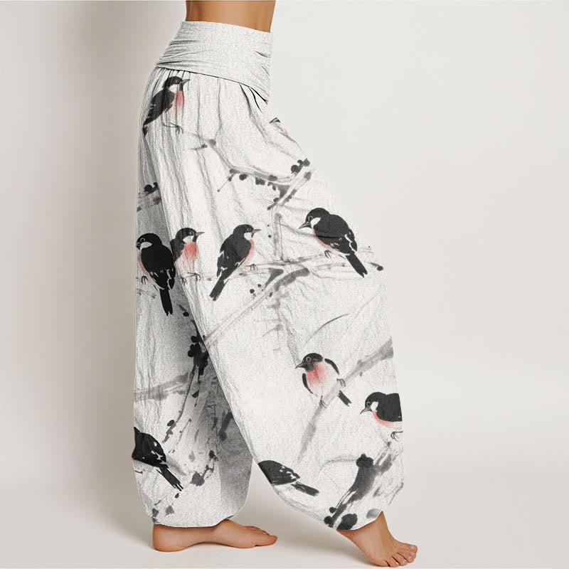 Pantalones harén con cintura elástica para mujer, con estampado de ramas de pájaro y piedras de Buddha Stones - image 10