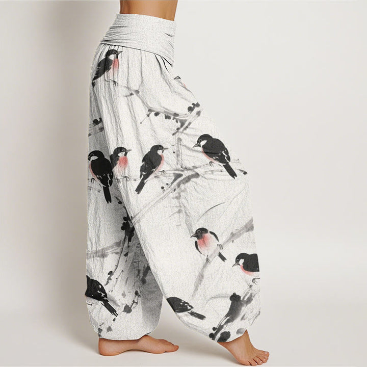 Pantalones harén con cintura elástica para mujer, con estampado de ramas de pájaro y piedras de Buddha Stones - image 10